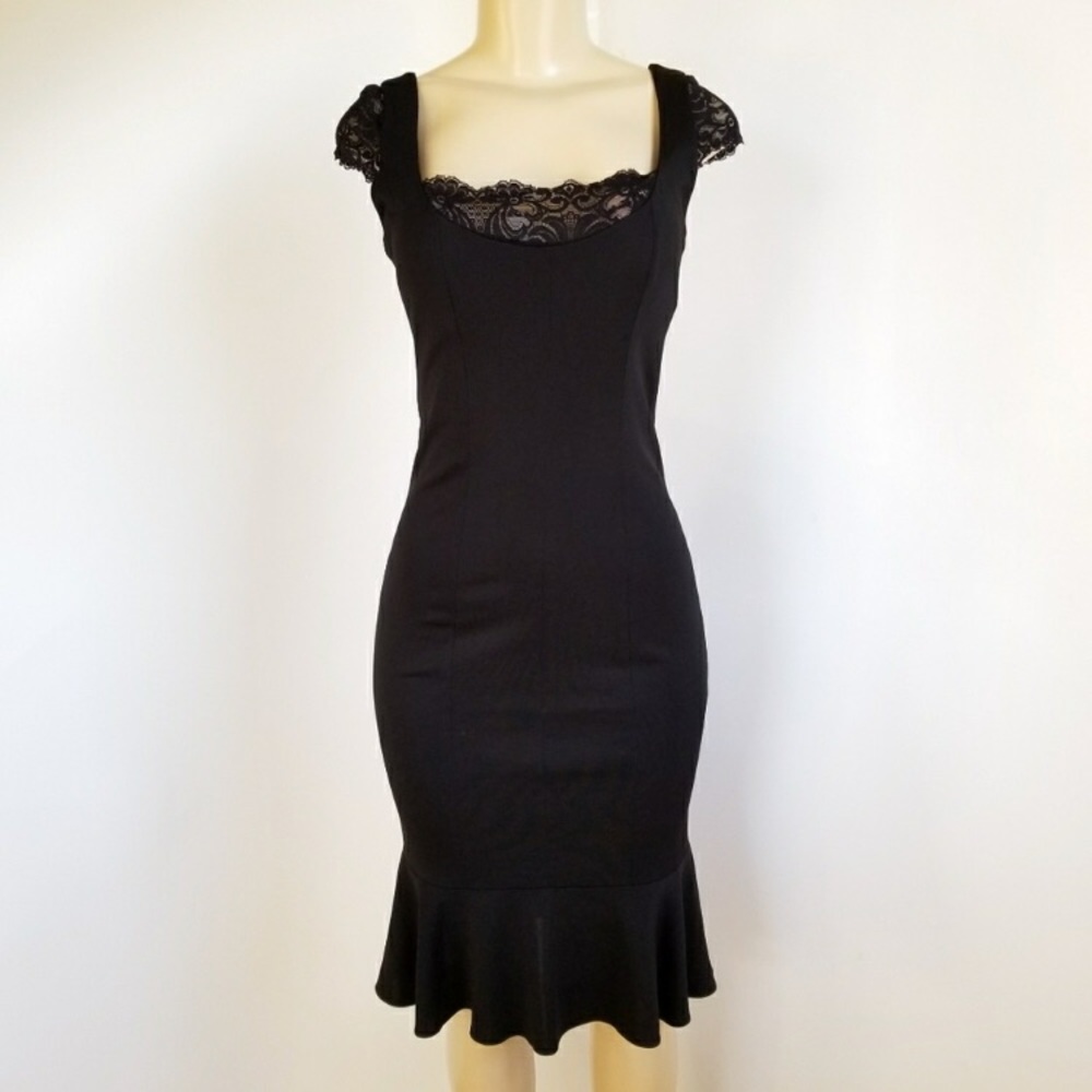 Black David Meister Midi Mermaid Dress